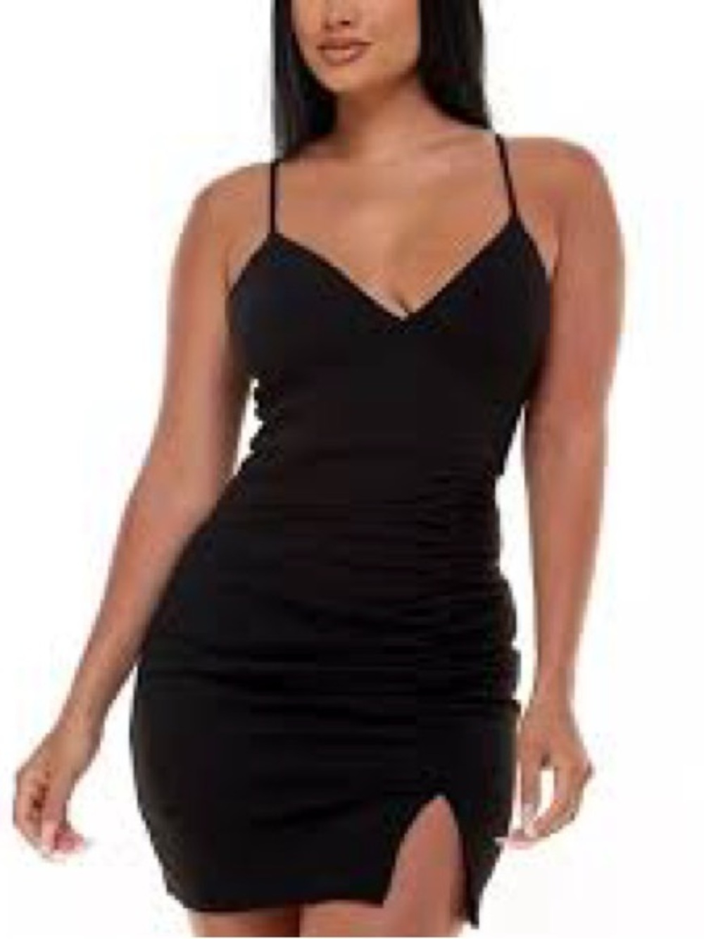 Emerald Sundae Juniors' Ruched V-Neck Bodycon new little black dress club large
